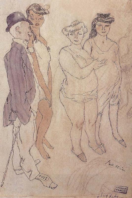 Jules Pascin One man and three woman China oil painting art